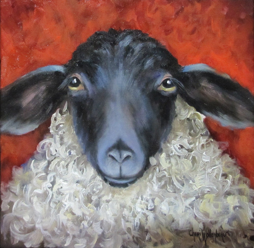 Sheep Print Lonnie 7x7 Canvas Giclee by artprintsbycheri on Etsy