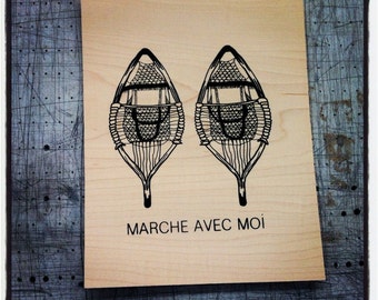 Marche avec moi - Screen print on wood veneer // Sérigraphie sur placage de bois