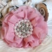 New: Reilly Collection, 2 pcs VINTAGE PINK Soft Chiffon Ruffled Fabric Flowers w/ Rhinestones Pearls - Layered Bouquet fabric flowers