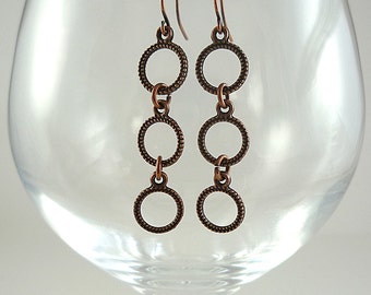 Copper Earrings Antiqued Copper Earrings Copper Dangly Earrings Copper Hoop Earrings
