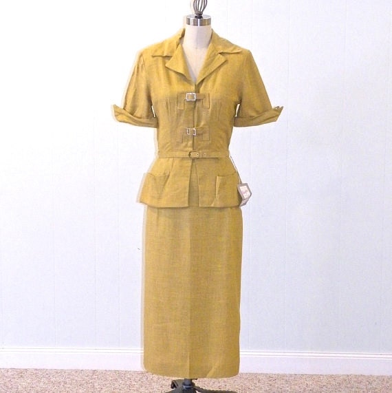 1940s Suit Womens Vintage 40s Skirt and Fitted Blazer & Belt