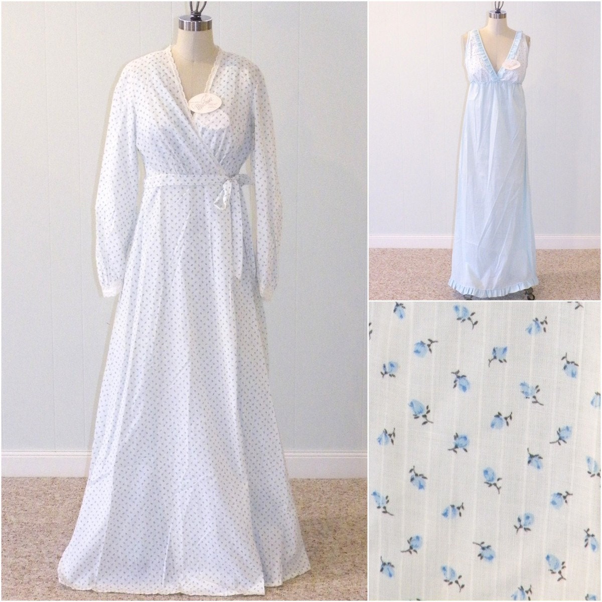 1970s Miss Elaine Nightgown & Robe Set NOS w by daisyandstella