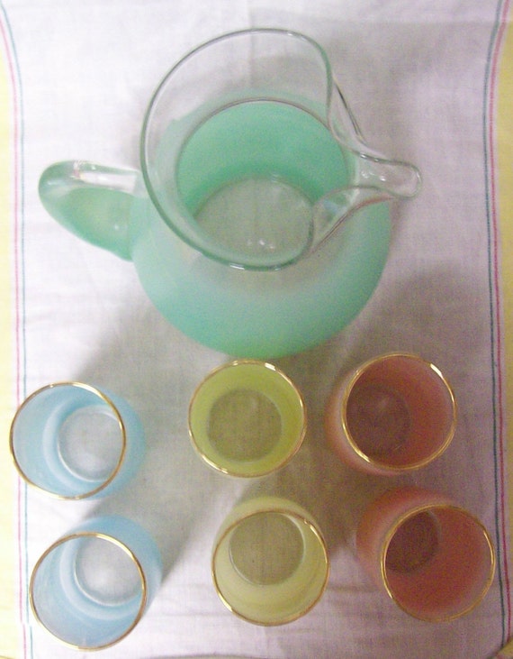 Vintage Mid Century West Virginia Blendo Frosted Glass Gold