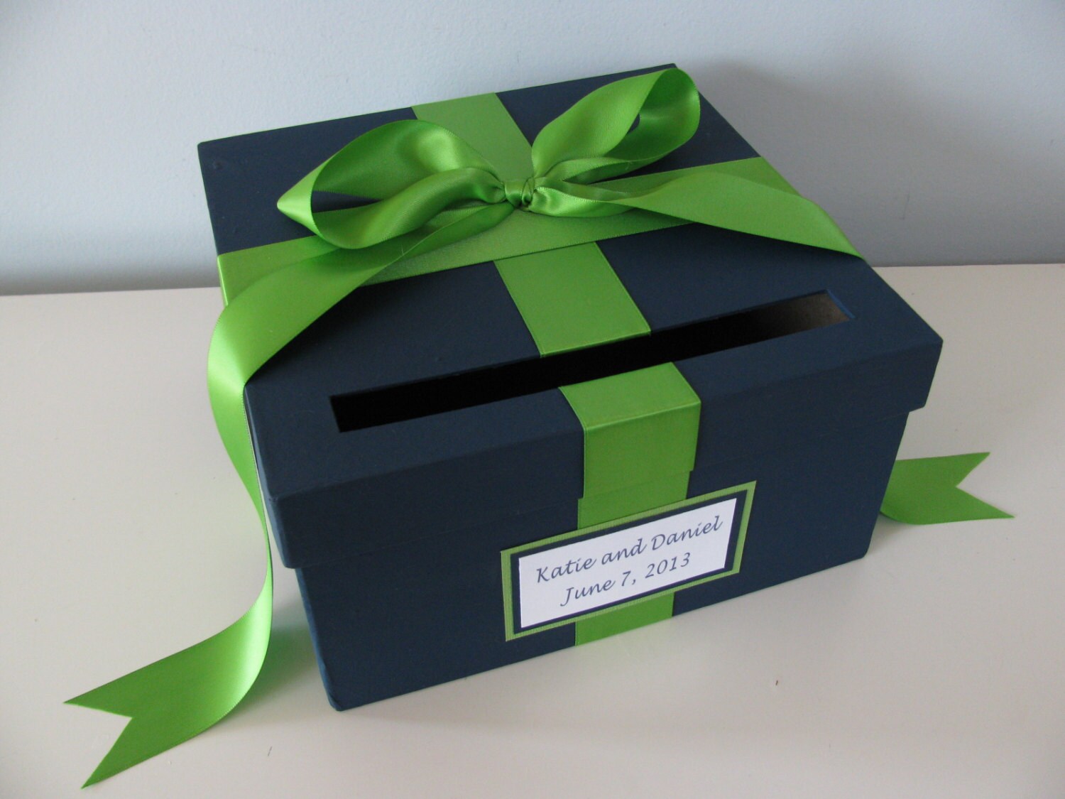Wedding Card Box Bridal Shower Card Box Navy and Kelly Green