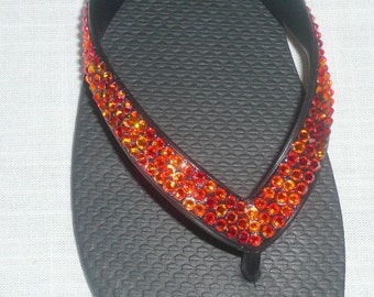 NEW Fire Opal Swarovski Crystal Flip Flops Size 8/9 High