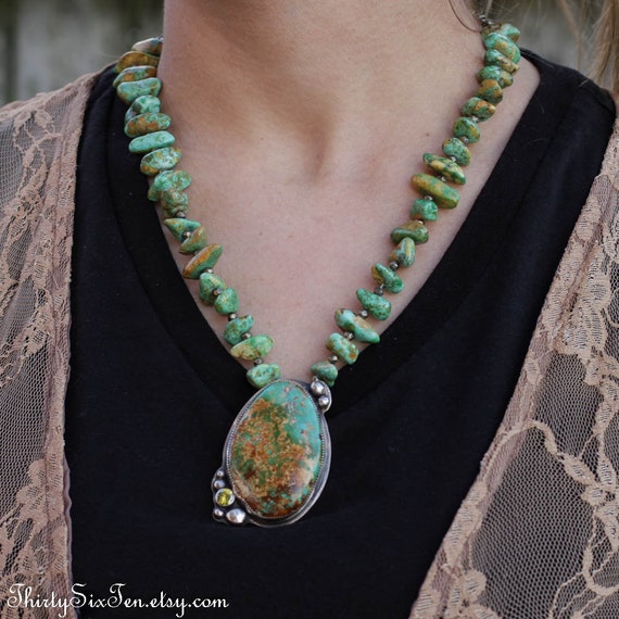 Items similar to Statement Turquoise and Sterling Silver Necklace. bold ...