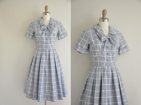 vintage 1950s dress / 50s plaid bow tie dress by simplicityisbliss