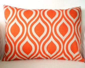 Orange Pillow Cover, Lumbar Throw Pillows, Decorative Cushion Covers, Orange on Darker Natural Nicole Couch Bed Sofa, One 12 x 16 or 12 x 18