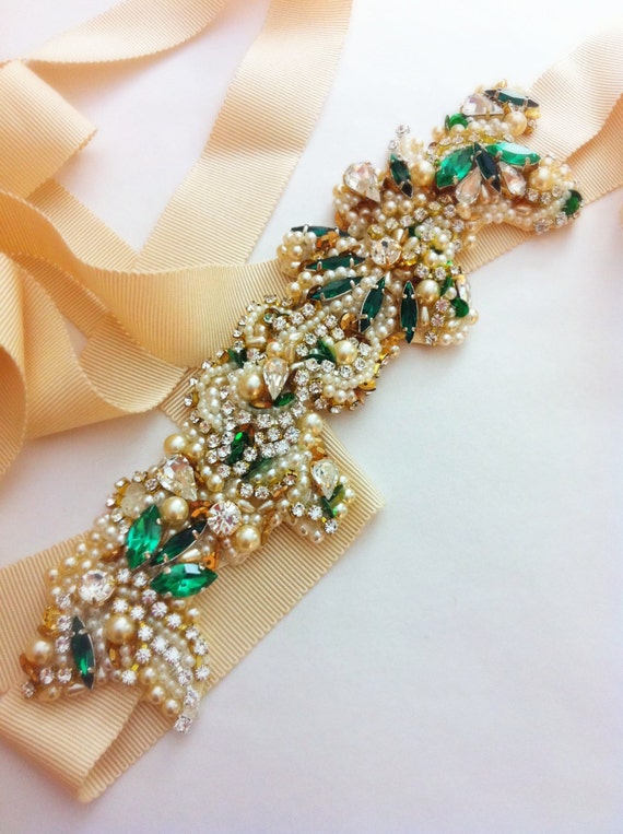 Gold and Emerald Green Bridal Belt Vintage by 