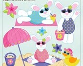 Beach Bunnies Cute Digital Clipart for Invitations, Card Design, Scrapbooking, and Web Design, Beach Easter Clipart Il_170x135