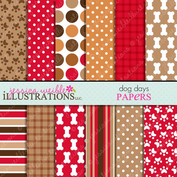 Dog Days Cute Digital Papers Backgrounds for Invitations, Card Design, Scrapbooking, and Web Design Il_570xn