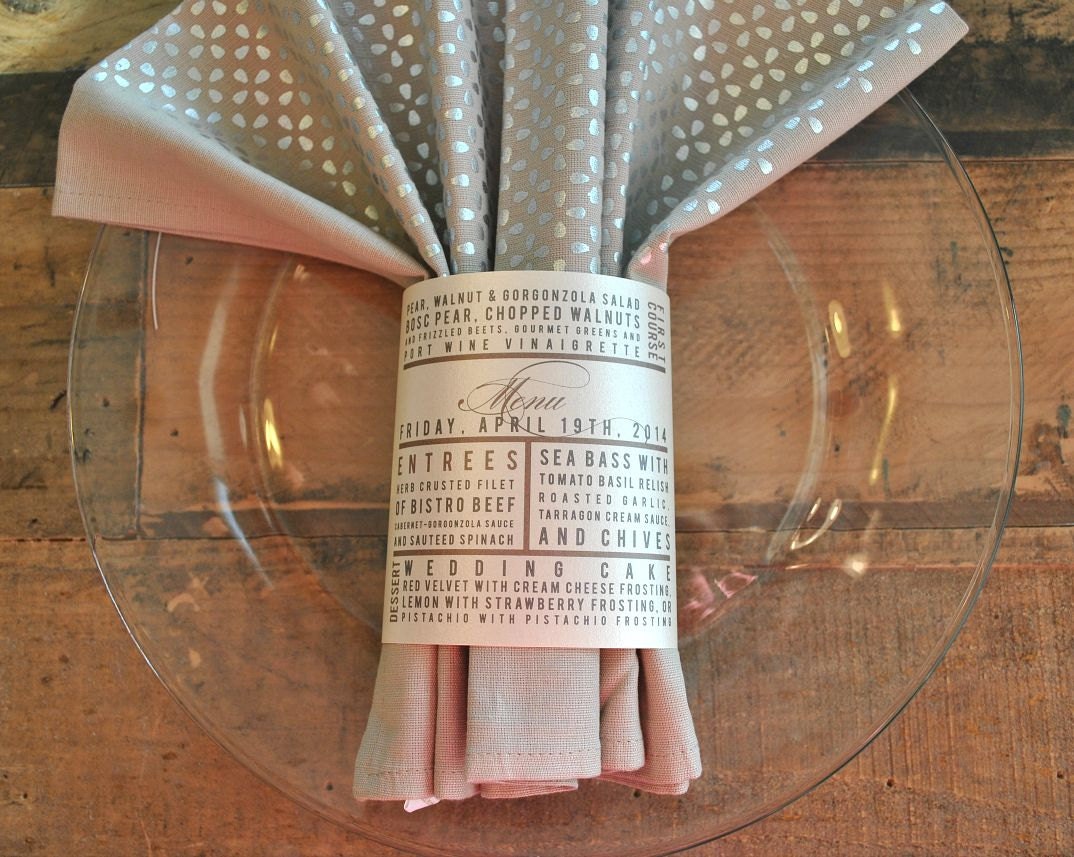 Napkin Ring Menu Card with Vintage Luggage Tag Look pictured