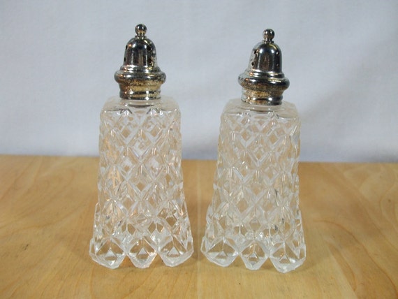 Vintage Glass Crystal Salt and Pepper Shakers Square