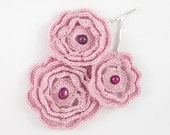 Crochet Irish roses set of 3 bobby pins rose pink crochet hair accessory bride bridesmaid rustic wedding