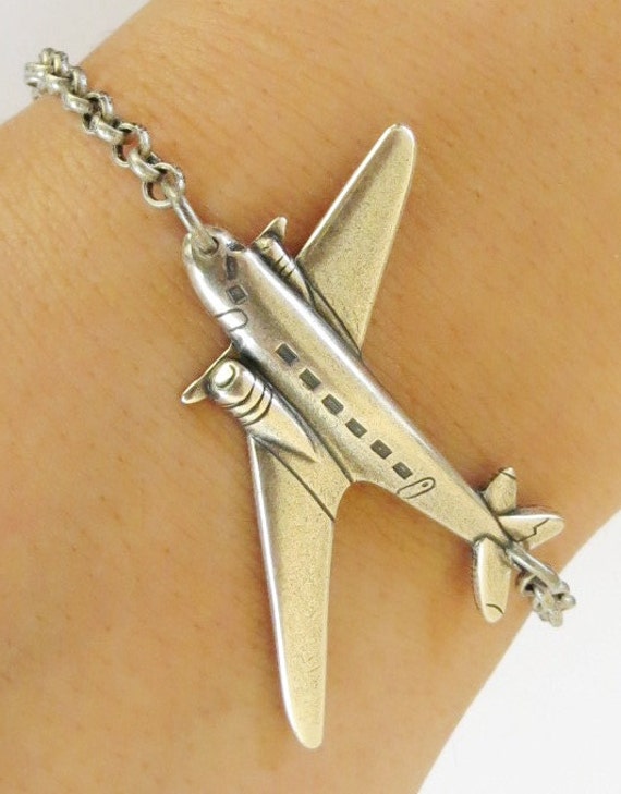 Items similar to Steampunk Airplane Bracelet/Anklet- Sterling Silver Ox ...