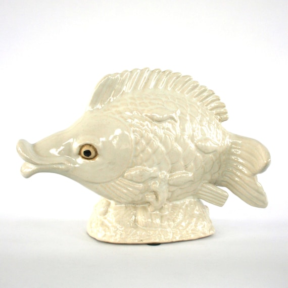 Nautical Decor. White Ceramic Fish Figurine. by RhapsodyAttic