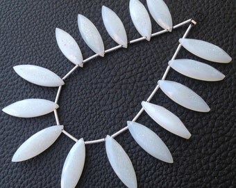 3 Matched Pairs, WHITE DRUZY Faceted Marquoise Shape Briolettes, 25mm Long,Super Quality,Faceted EDGES Special