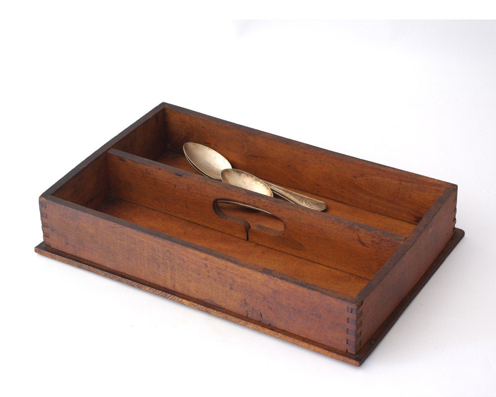 Vintage Knife Tray Antique Wooden Cutlery Box Utensil Tray