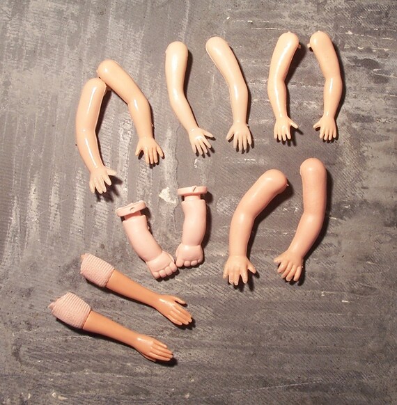 VINTAGE Rubber Plastic Doll ARMS Six 6 Pairs Doll Arms