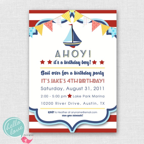 Ahoy sailboat birthday printable invitation - or baby shower invitation Il_570xn