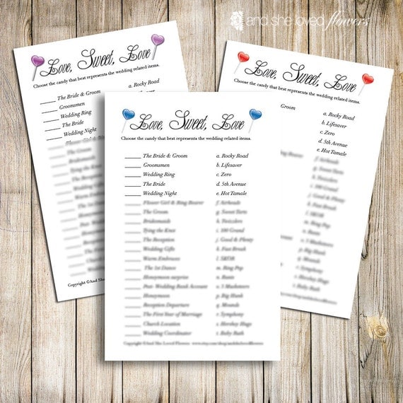 Candy Match Bridal Shower Game Printable