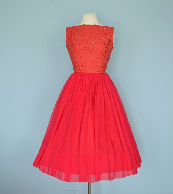 Red Party Dress...JULIE MILLER Crimson Lace and Chiffon Party Dress ...