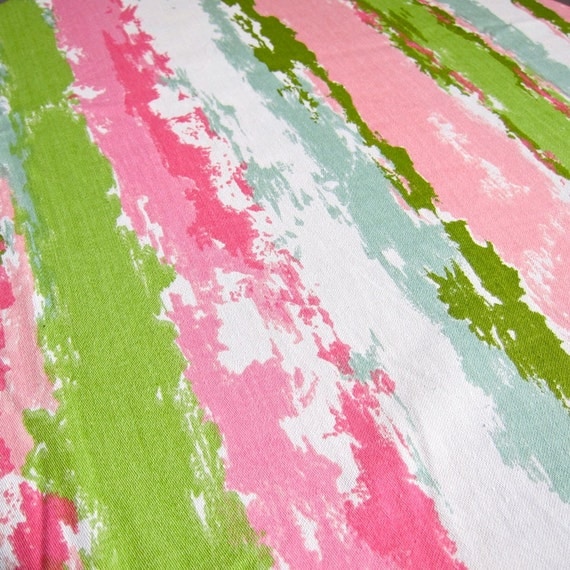 Vintage Waverly Fabric Pink and Green Stripe Cotton
