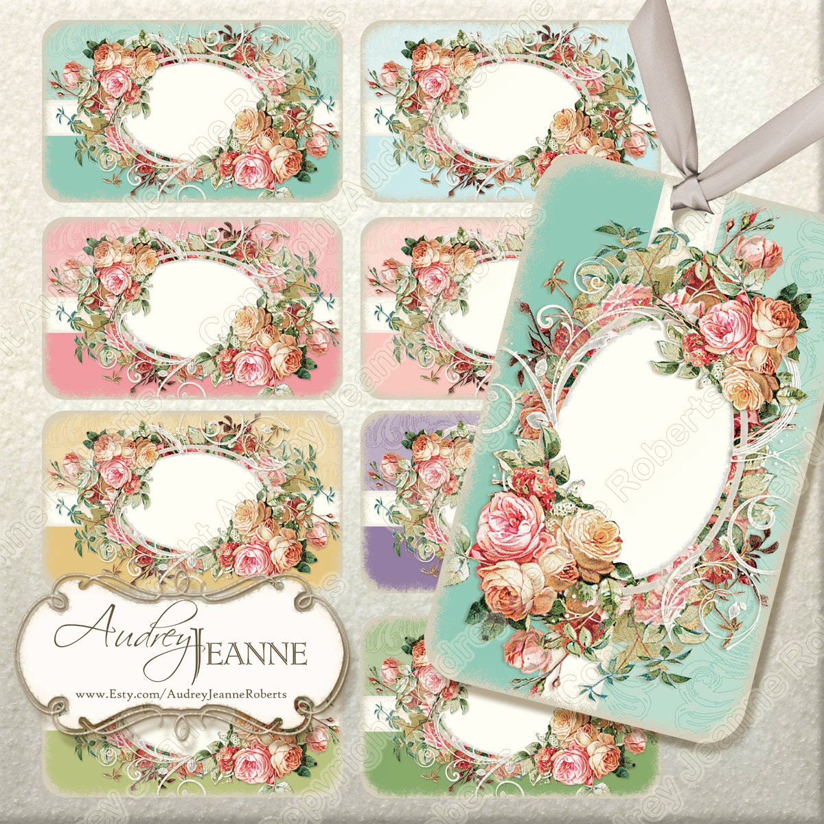 INSTANT DOWNLOAD Vintage Roses digital collage sheet