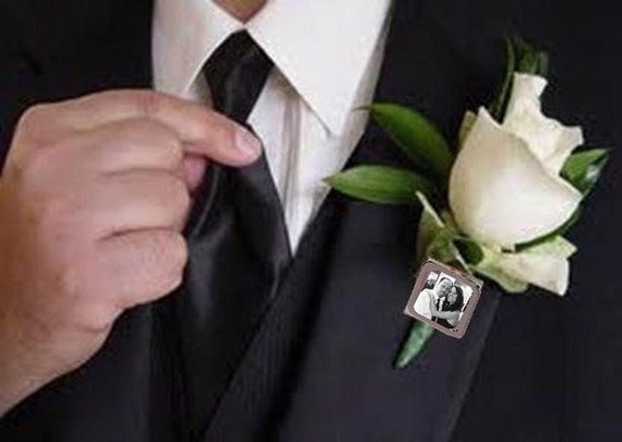 Square Photo Boutonniere Pin Groom Father of the Bride