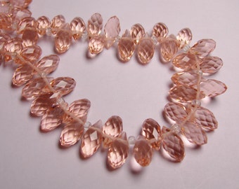 Faceted teardrop crystal briolette beads - 24 pcs - 12mm by 6mm - top sideways drill - pink - cherry