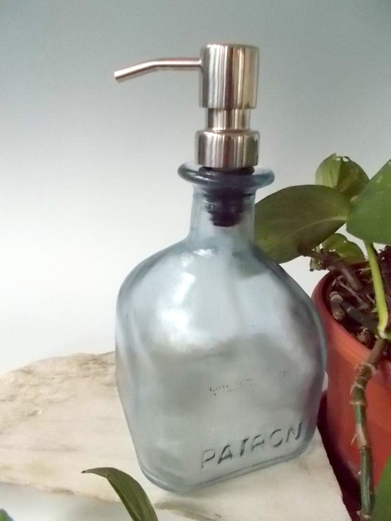 Large Blue Upcycled Eco Friendly Patron Tequila Soap Dispenser