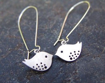 Silver Love Bird Dangle Earrings, Love Bird Earrings, Silver Sterling Sparrow Kidney Ear Wires, Silver Sparrow Earrings, Best Friend Gift