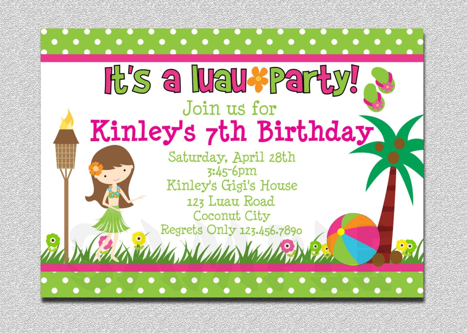 Luau Girl Birthday Party Invitations 4