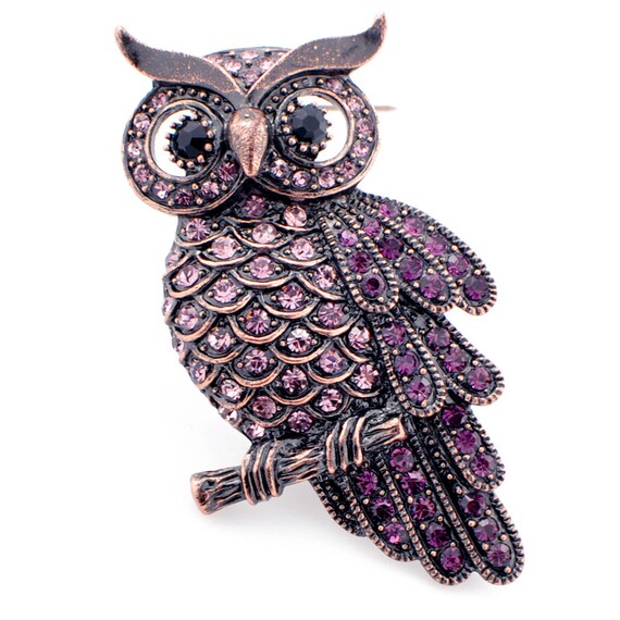 Vintage style Amethyst Purple Owl Bird Pin Brooch 1002773