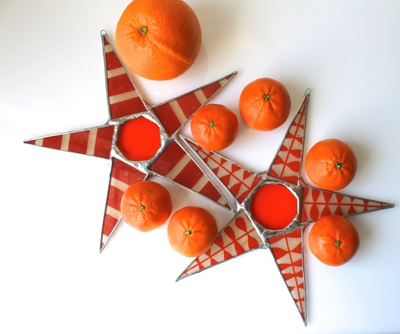 Katy Star- Juicy Orange Star-- 9 inch lacquered and stained glass star