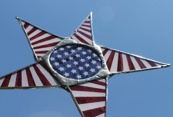 Old Glory Star- 10 inch lacquered glass red white and blue patriotic star