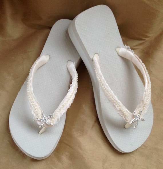 Items Similar To Bridal Flip Flops 2 Ivory With Tropical Starfish