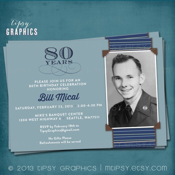 Masculine Stripes. Modern Milestone Surprise Birthday Party Invite Perfect with Old School Photo by Tipsy Graphics. Any age, any colors Il_570xn