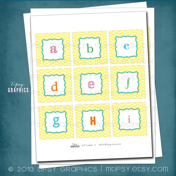 ABC Alphabet Tags. Printable add on. Made to Match ABC Invites by Tipsy Graphics Design Il_570xn