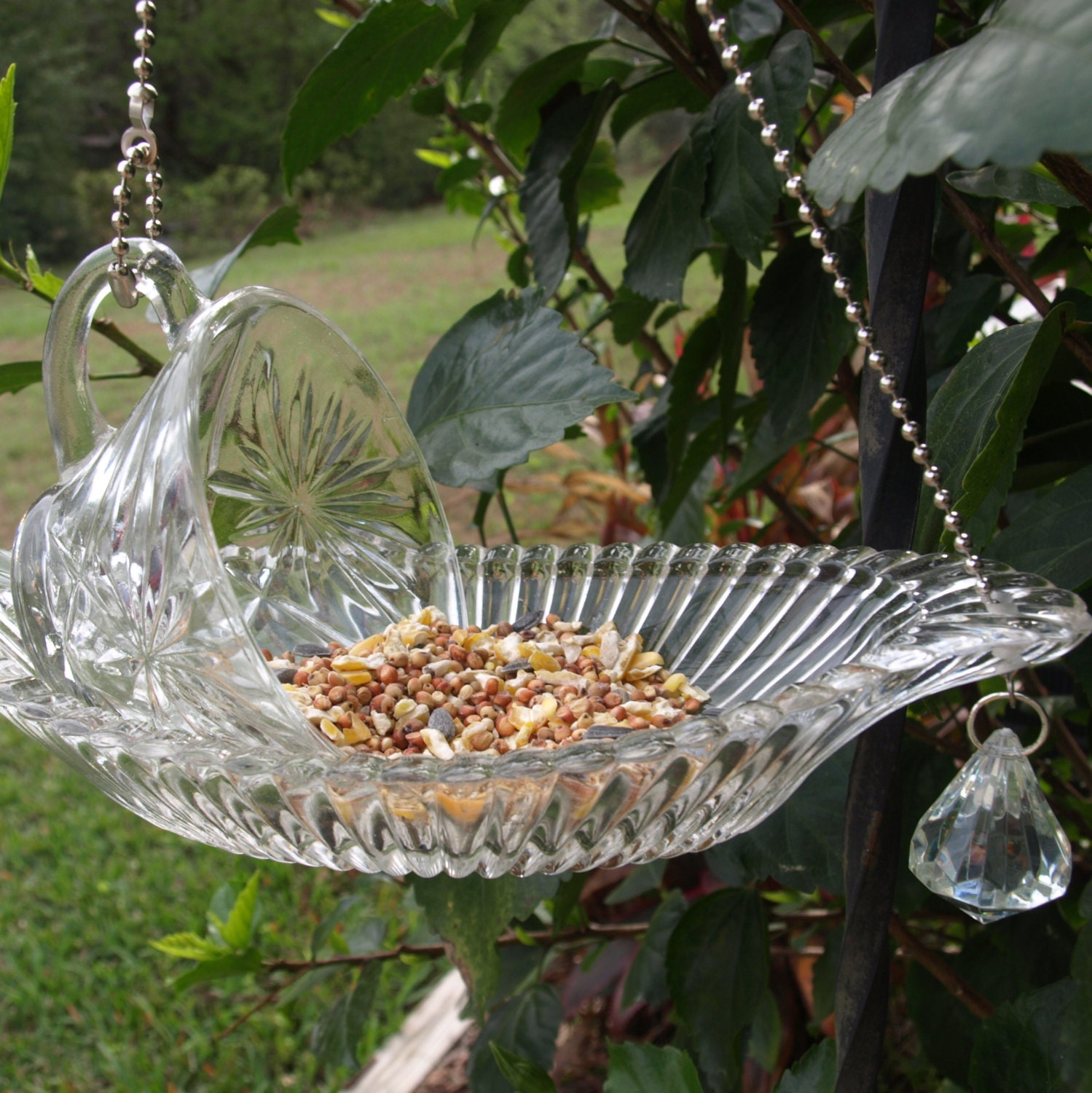 Vintage Punch Cup Hanging Bird Feeder Glass repurposed
