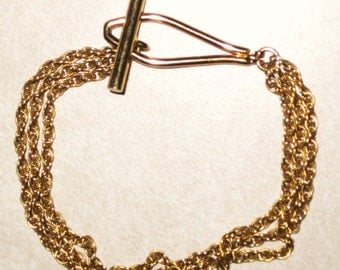 Vintage Bracelet, 3 Strand Gold Chain