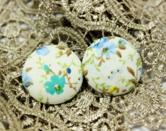 Fabric Buttons - Fresh Small Blue Flowers White Fabric Buttons,1 inch. (5 in a set)