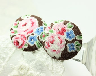 Elegant Large Paeonia Flowers Brown Color Fabric Buttons,1 inch. (8 in a set)