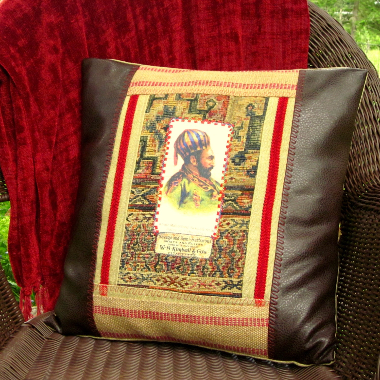 Handmade Rustic 18 Pillow Cover with Image of Antique