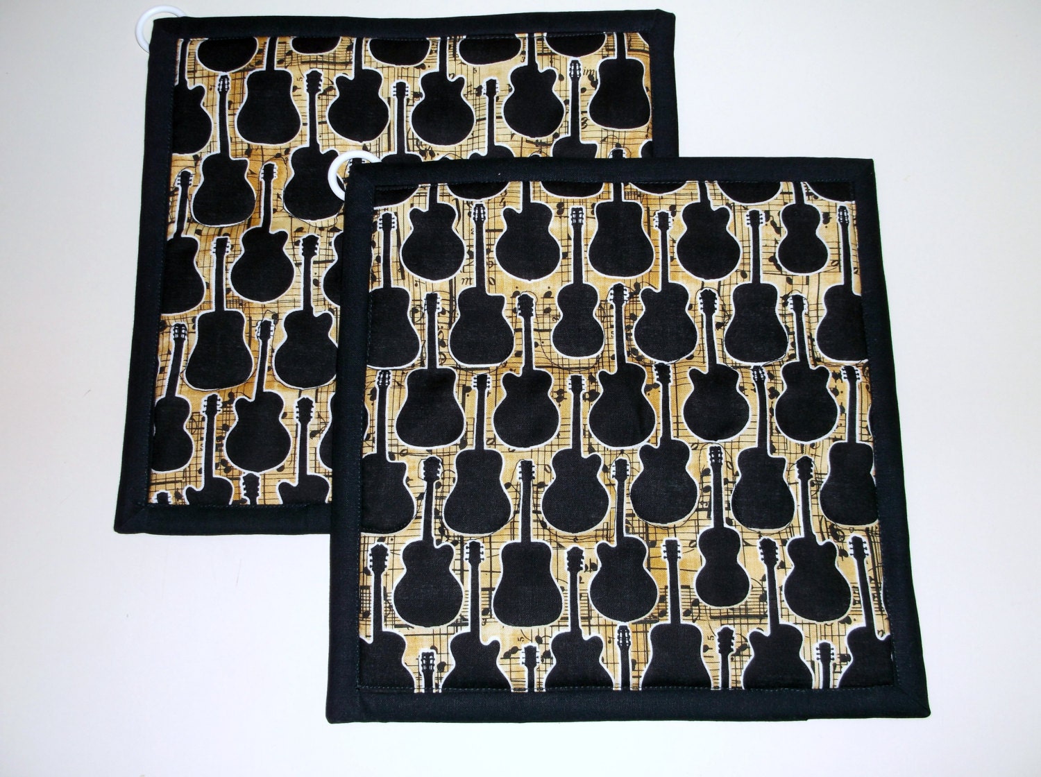 Black Guitars Pot HoldersSet of 29 X 9Silver by PizazzCreations