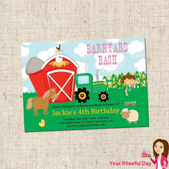 PRINTABLE Girl Barnyard Bash Invitation Il_570xn