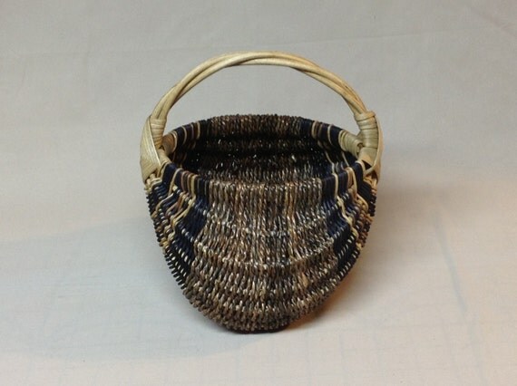 Hand Woven Egg Basket with Twisted Reed Handle Brown with a