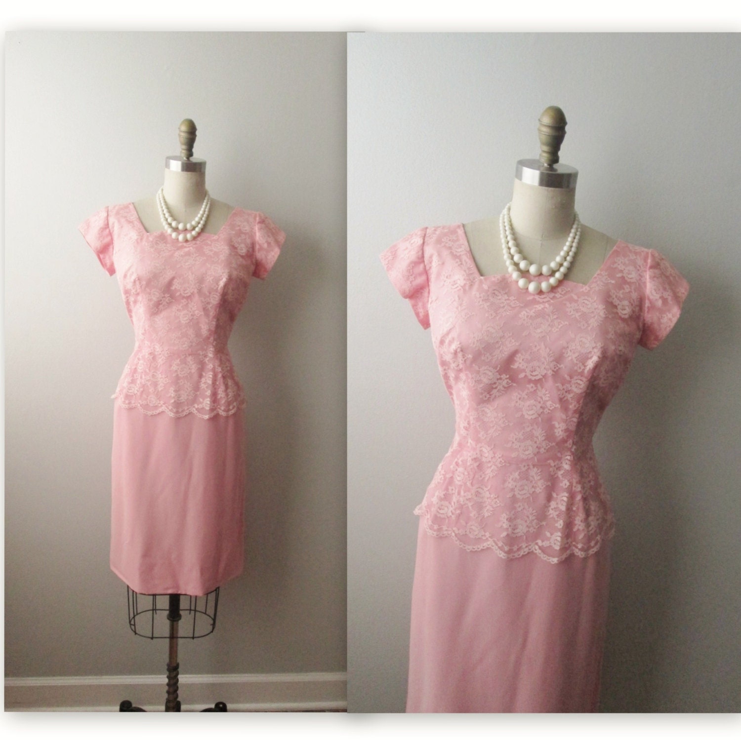 50s Wiggle Dress // Vintage 1950s Pink Lace by TheVintageStudio