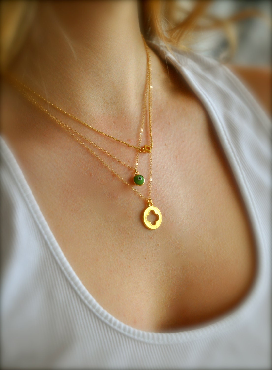 Gold Layering Necklaces 14K gold fill Set of 3 Evil by maldemer