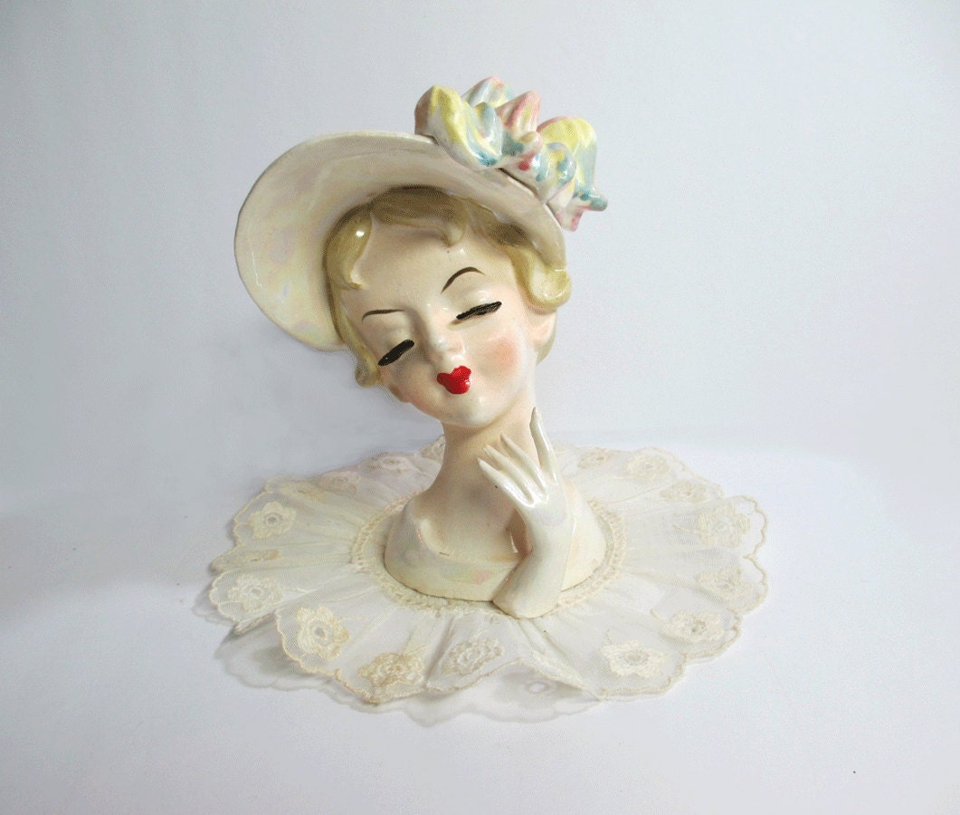 Vintage Lefton Lady Head Vase Porcelain Figurine Vase